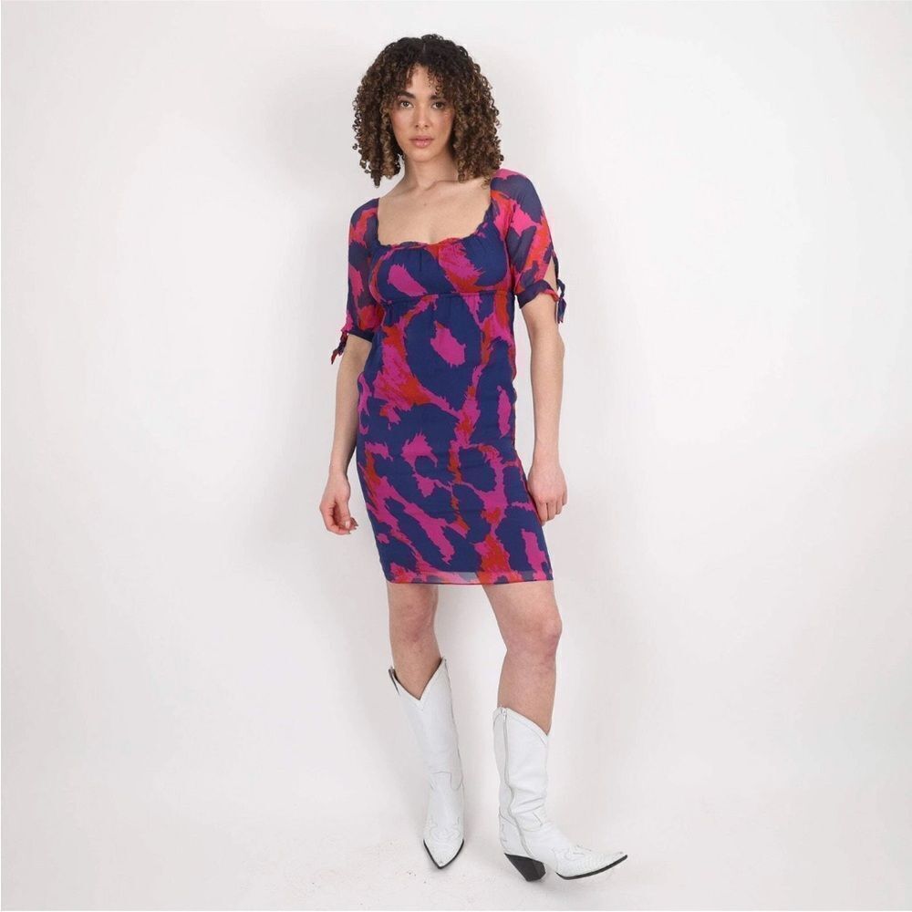 Diane Von Furstenberg Ruched Neck Midi Dress in Multicolor Silk Python print